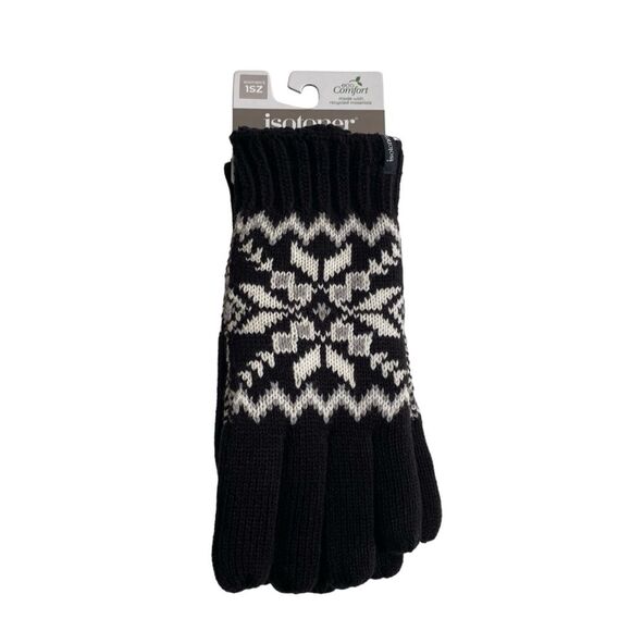 Isotoner Adult Snowflake Knit Gloves One Size Black NEW NWT - Picture 2 of 10